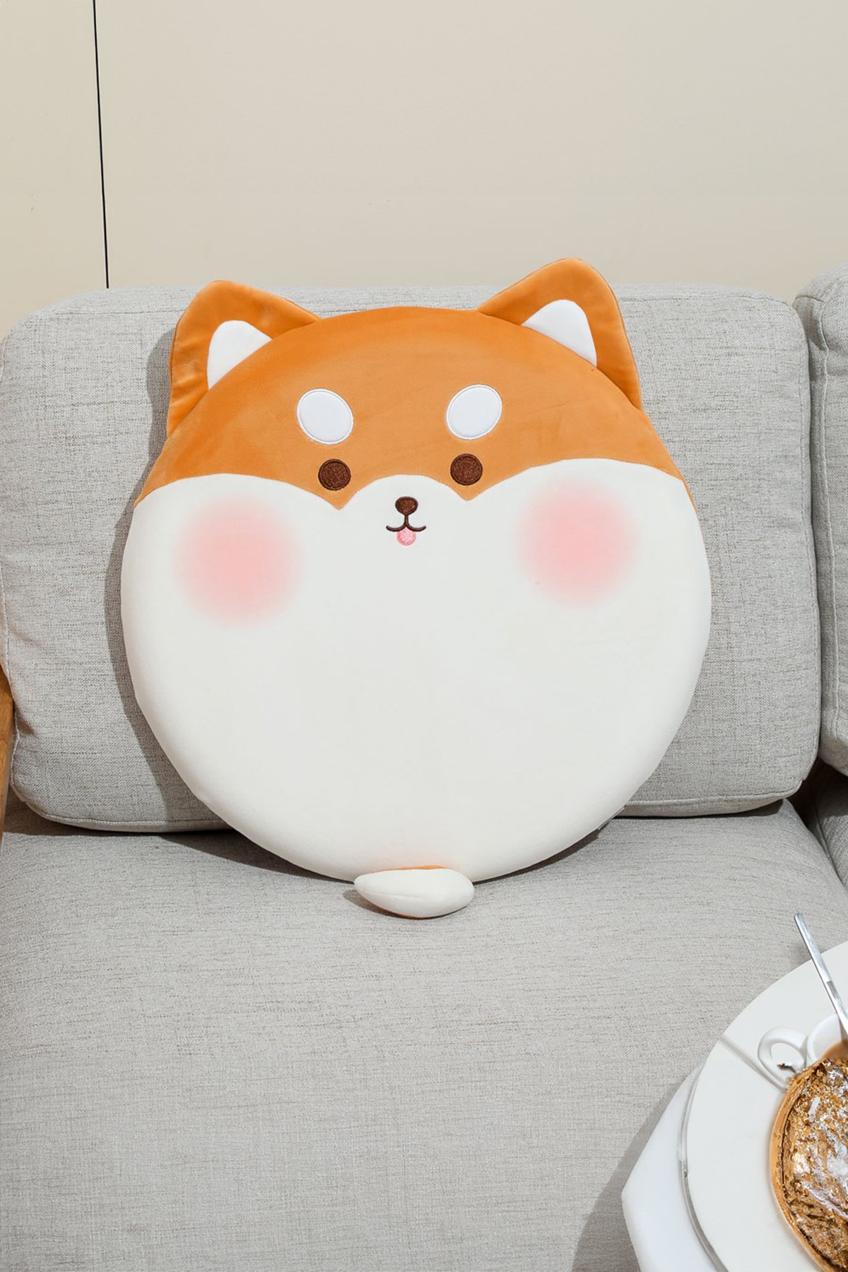 Hafızalı Sünger Kadife Dokulu Yuvarlak Yastık 40cm - Shiba Inu