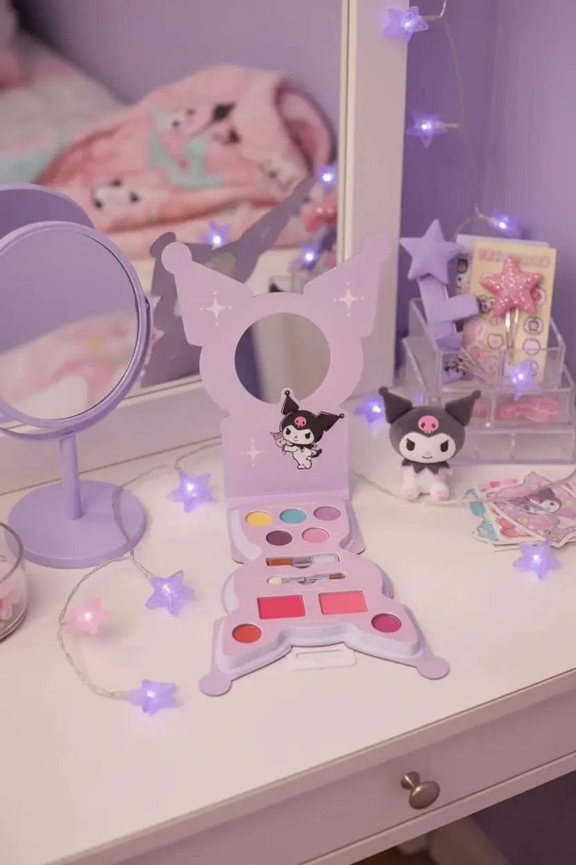 Sanrio Lisanslı Kuromi Kitap Şeklinde Dudak Jeli, Göz Farı ve Allık Paleti – Pratik Makyaj