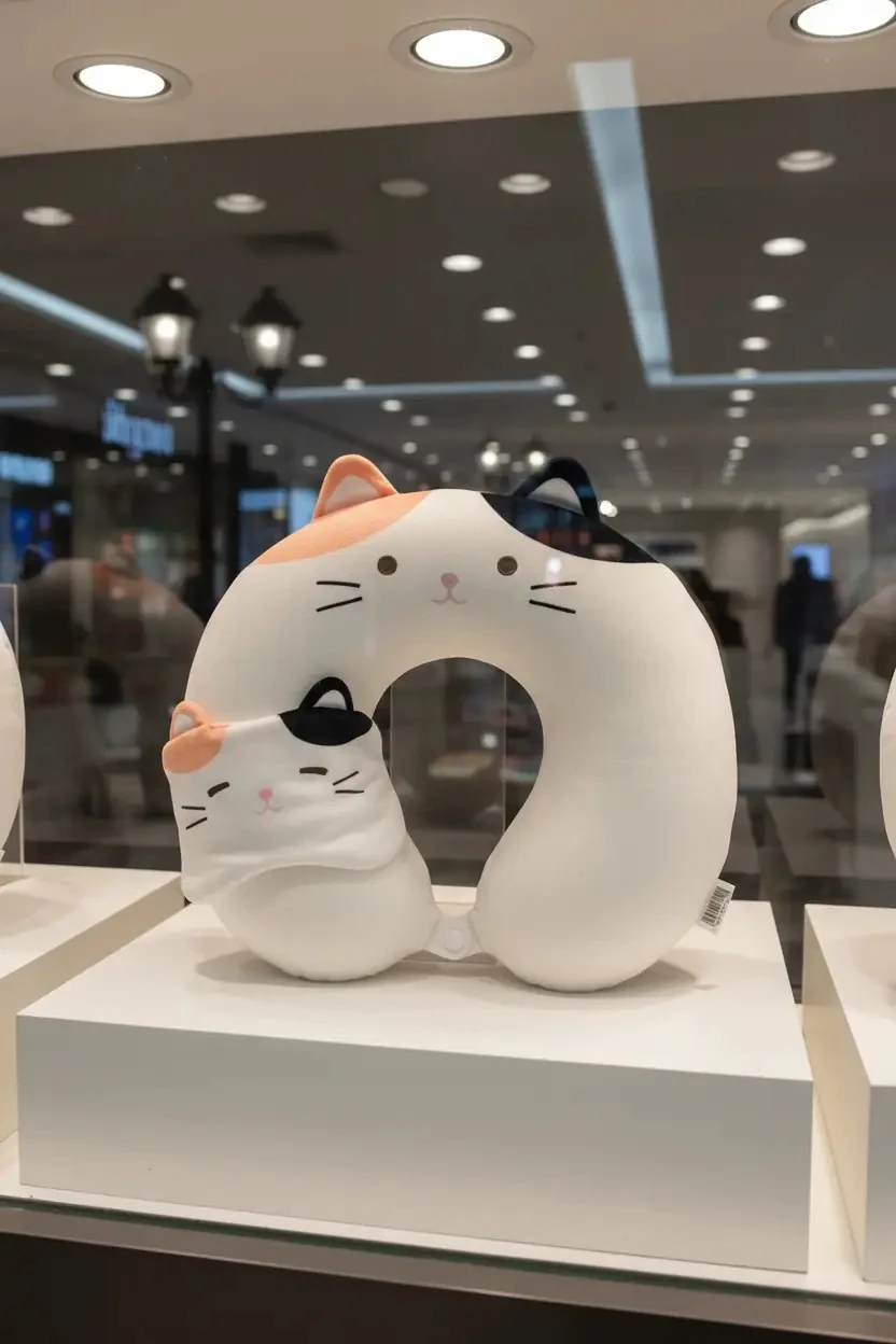 Sevimli Hayvan Serisi Uyku Gözlüklü Hafızalı Boyun Yastığı