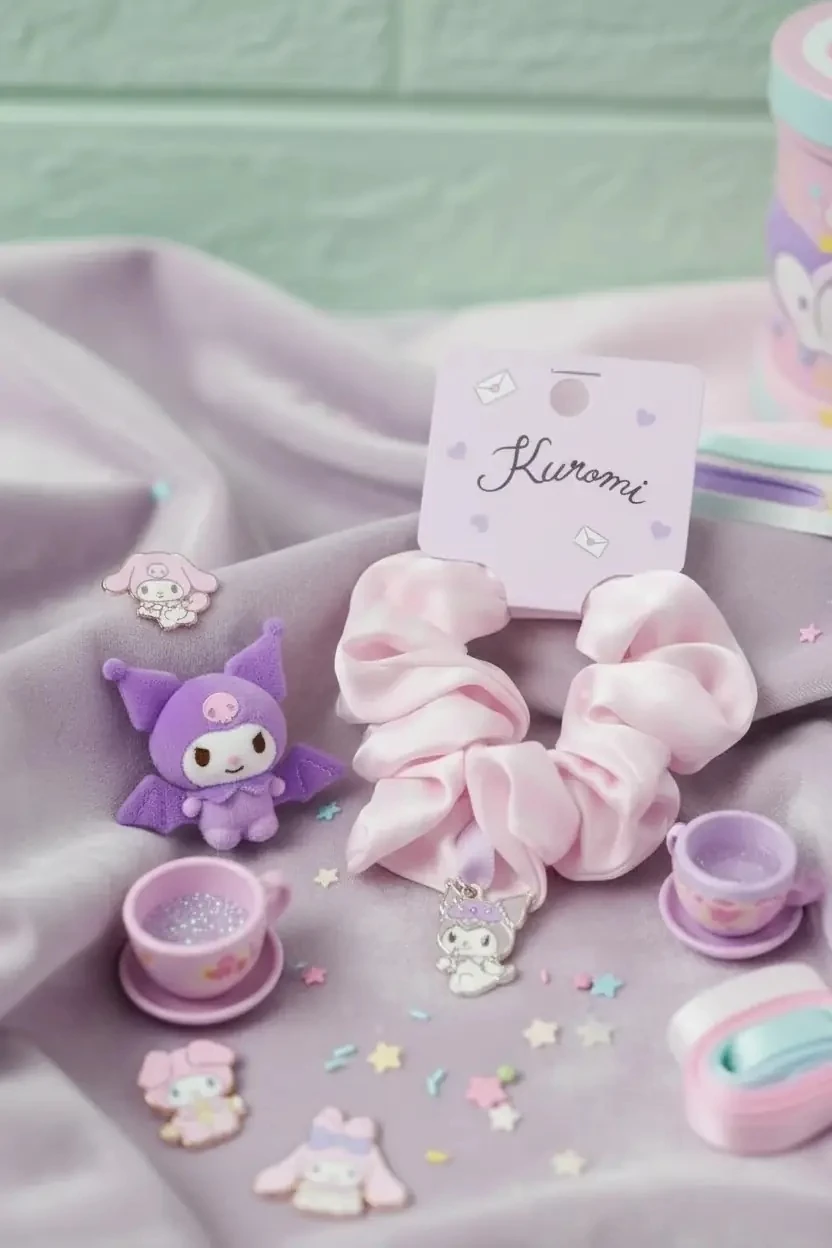 Sanrio Lisanslı Kuromi Saç Lastiği – Pembe Detaylı Şık Aksesuar