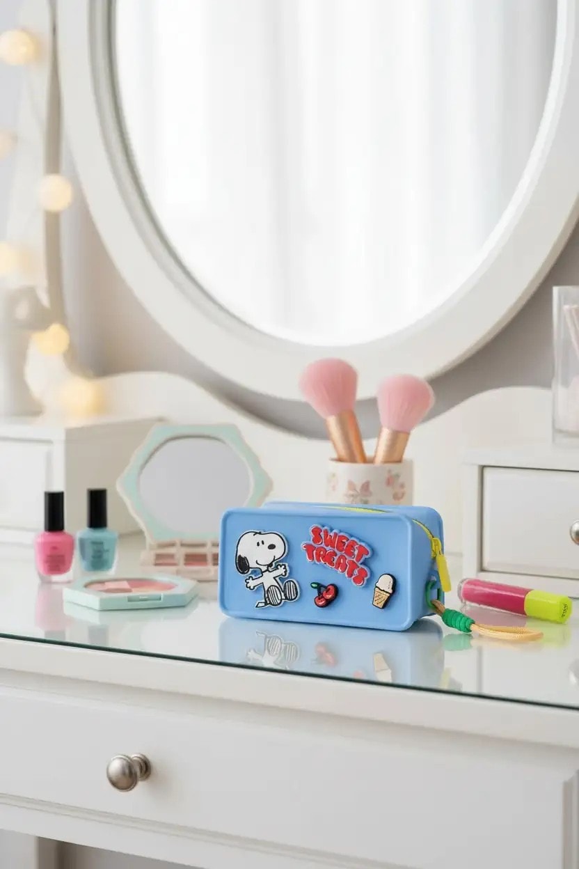 Snoopy Lisanslı Silikon Kozmetik Çantası - Mavi