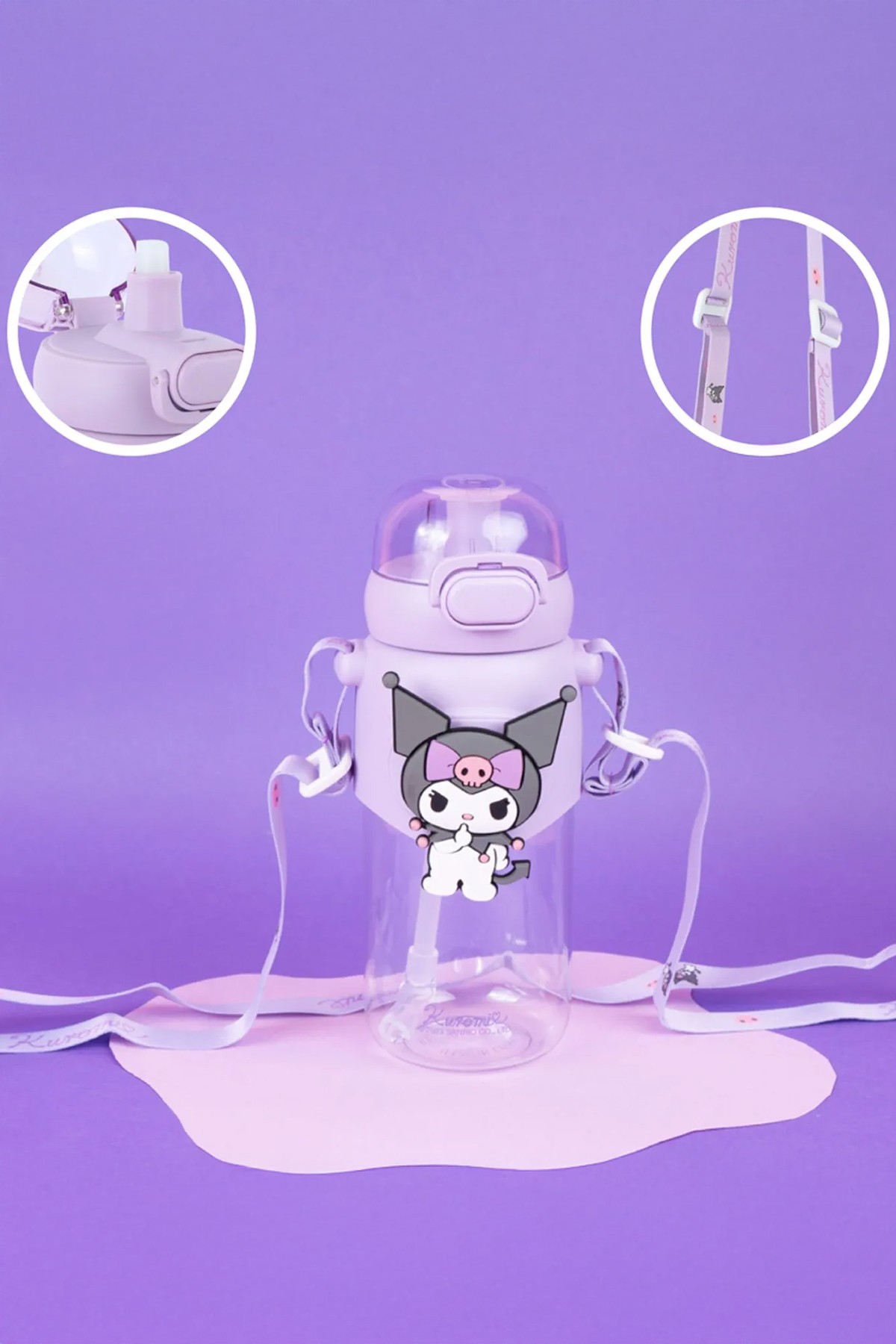 Sanrio Lisanslı Pipetli Kapaklı Suluk (600ml) - Kuromi