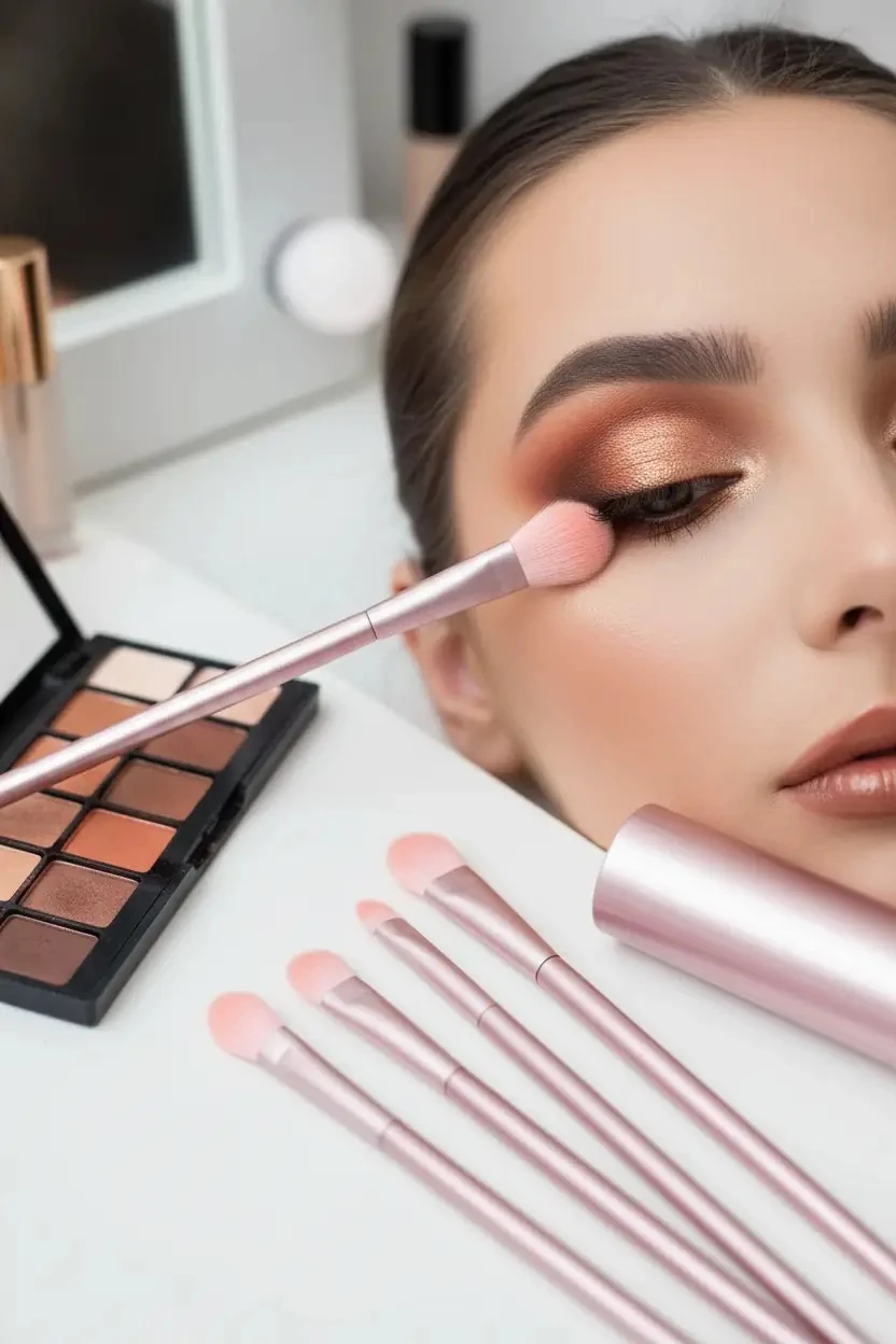 Miniso Lisanslı Bronz Renkli 5'li Göz Makyajı Fırça Seti ve Pratik Saklama Kutusu 19 cm