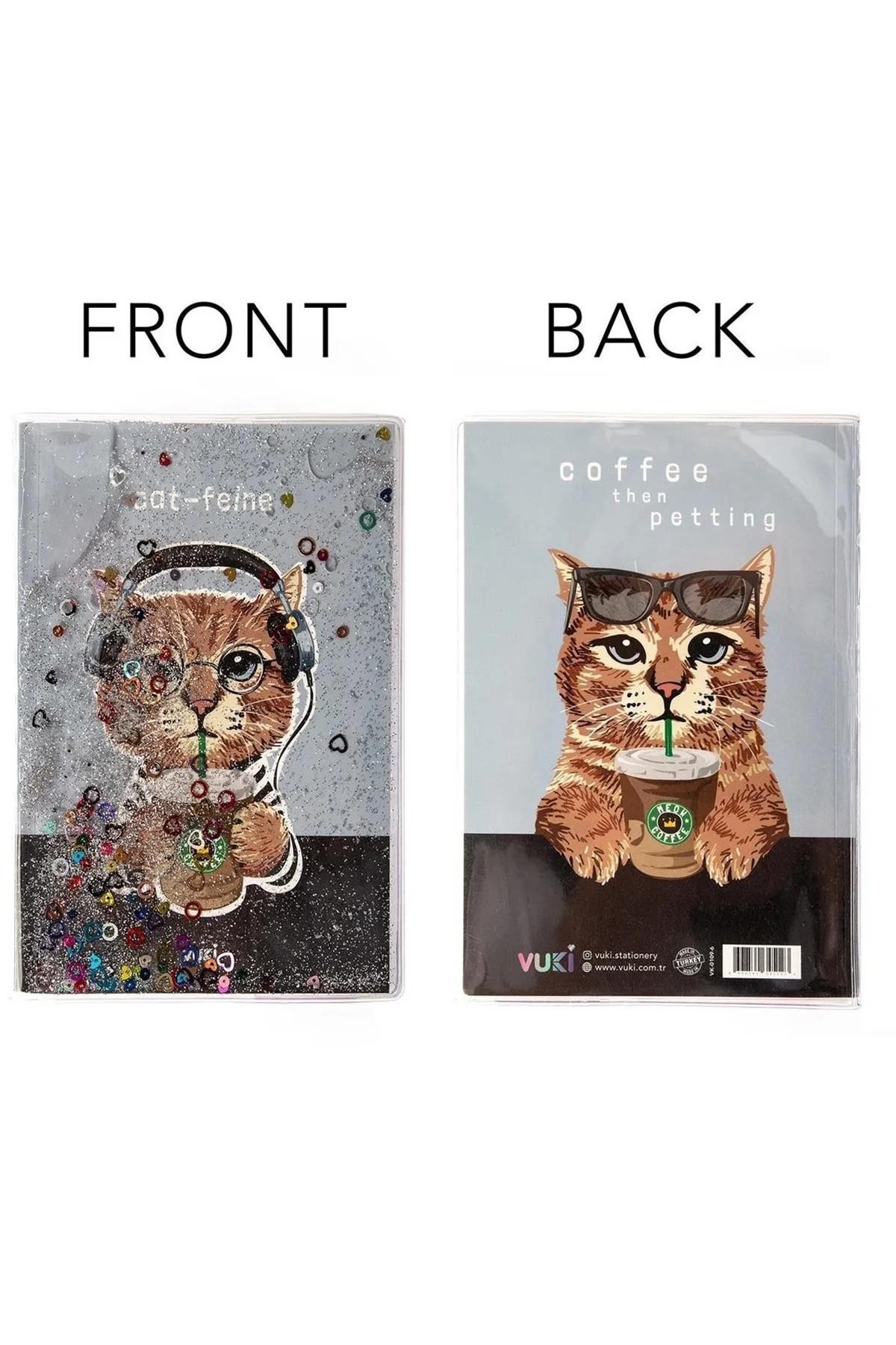 Vuki Simli Ve Sulu Kapaklı Desenli A5 Defter-Kedi