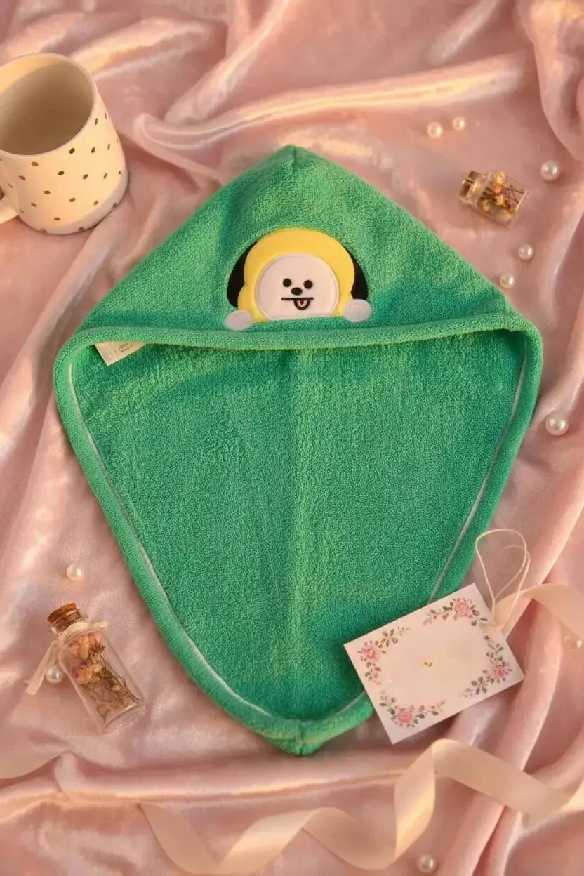 BT21 Lisanslı Düğmeli Ultra Emici Mikrofiber Saç Kurutma Havlusu Chimmy 13 cm