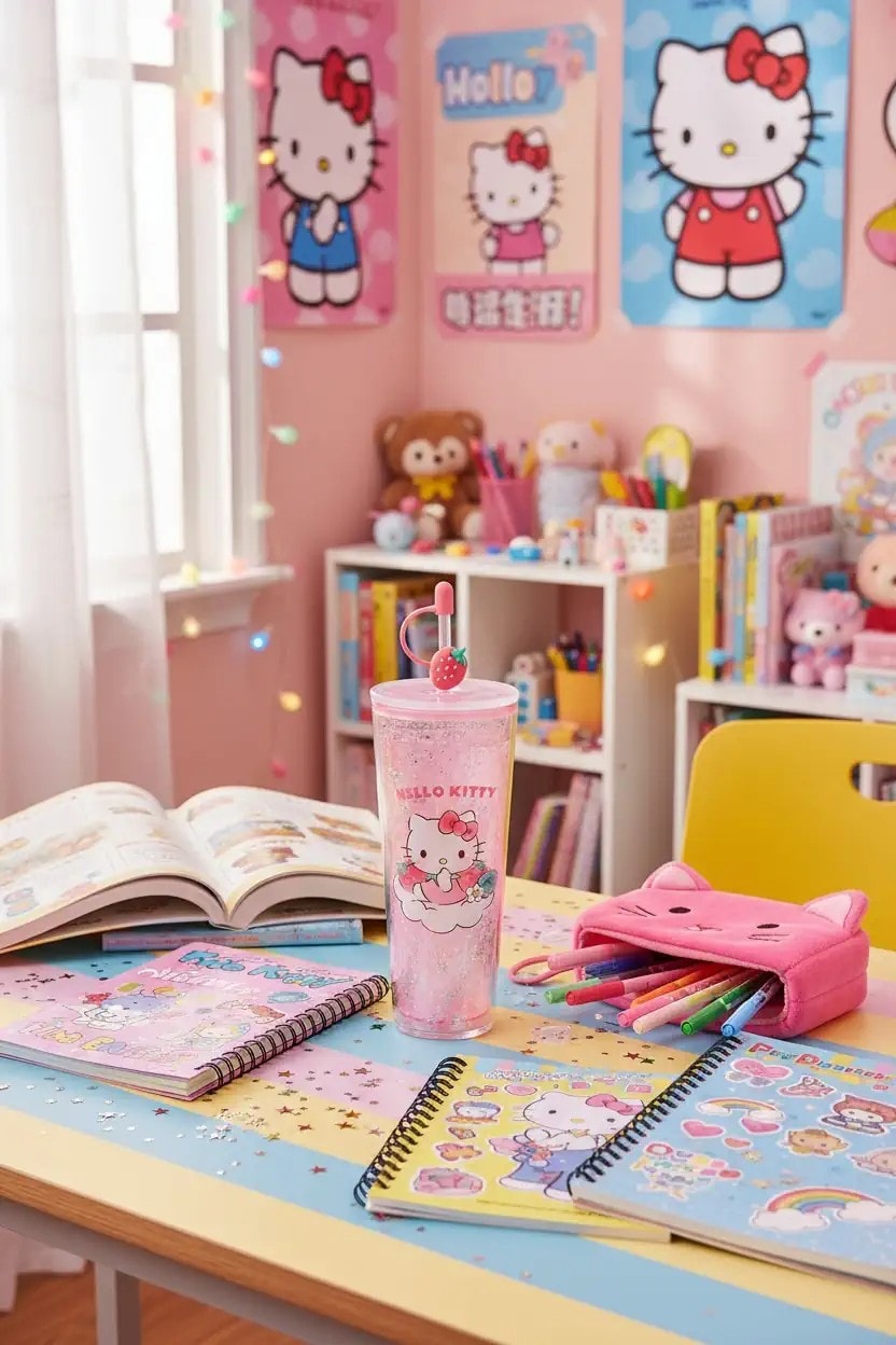 Sanrio Lisanslı Çift Cidarlı Pipetli Plastik Şişe (800ml) - Hello Kitty