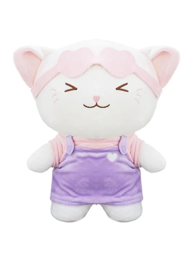 28 cm Giysili Kedi Kalpli Peluş Oyuncak (Mor Kıyafet)