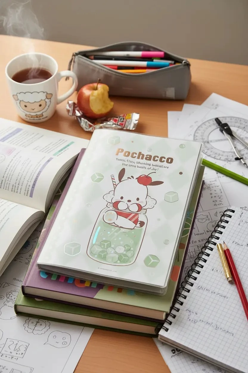 Sanrio Lisanslı Renkli Yaz Serisi Kapaklı 104 Yp. Çizgili A5 Not Defteri - Pochacco