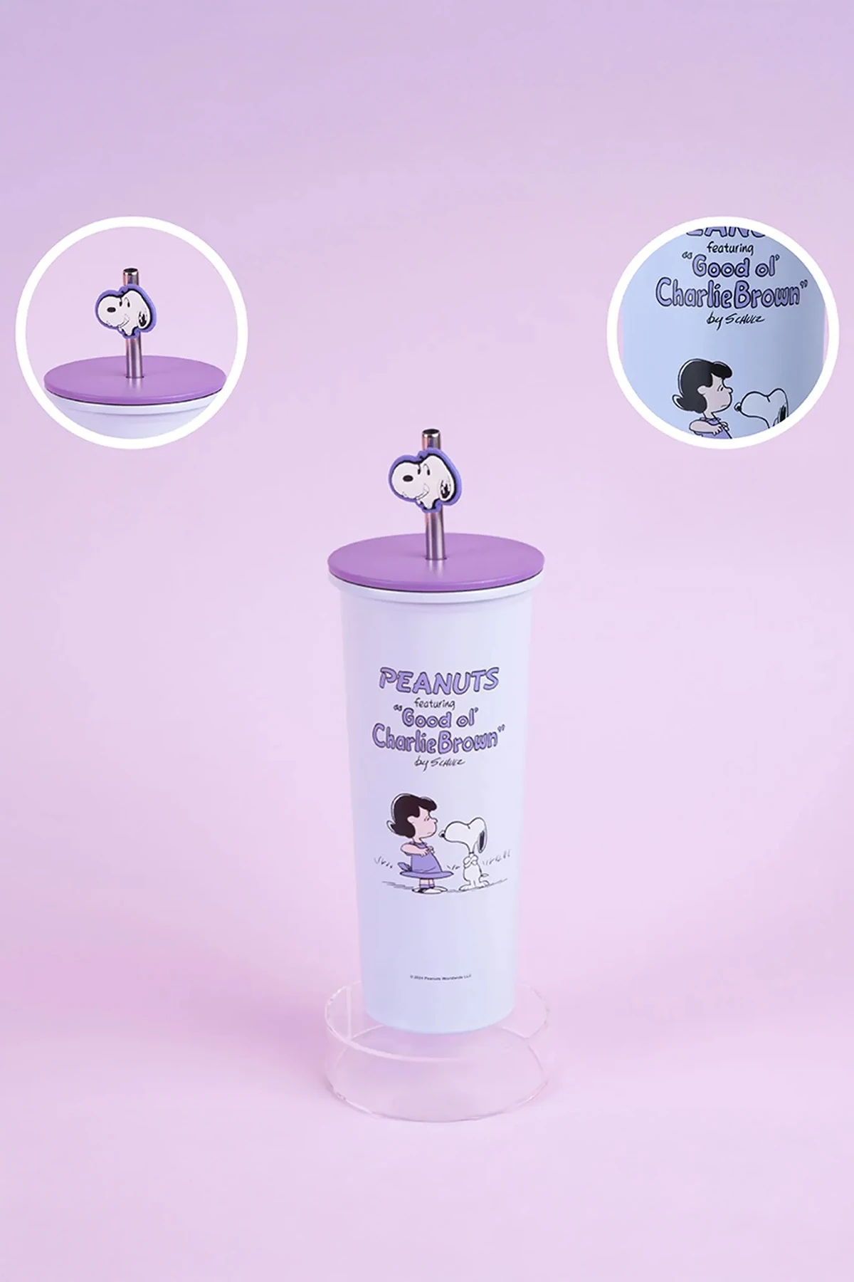 Snoopy Lisanslı Pipetli Paslanmaz Çelik Su Kabı (800Ml) - Mor (Outlet)