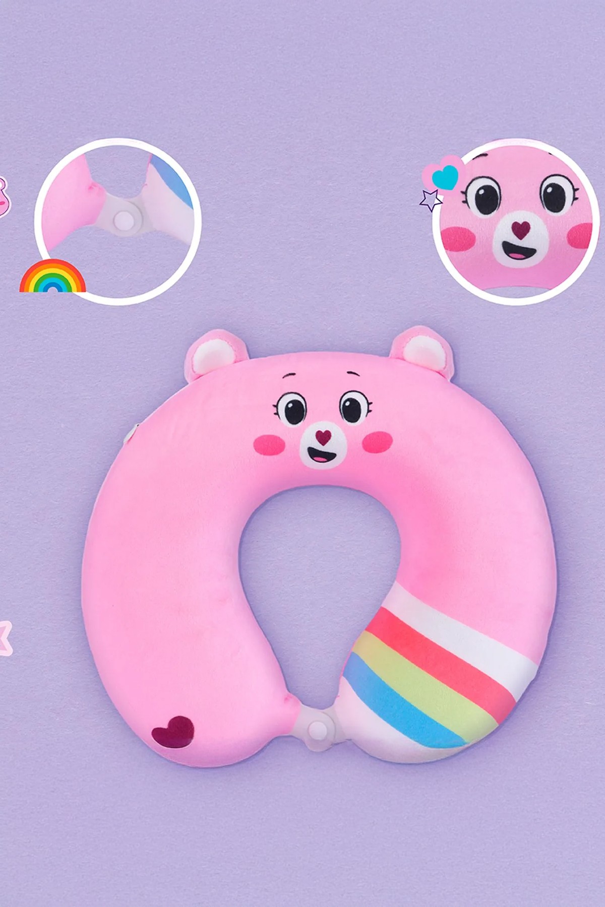 Care Bears Lisanslı Hafızalı Sünger Boyun Yastığı, Seyahat Yastığı - Pembe