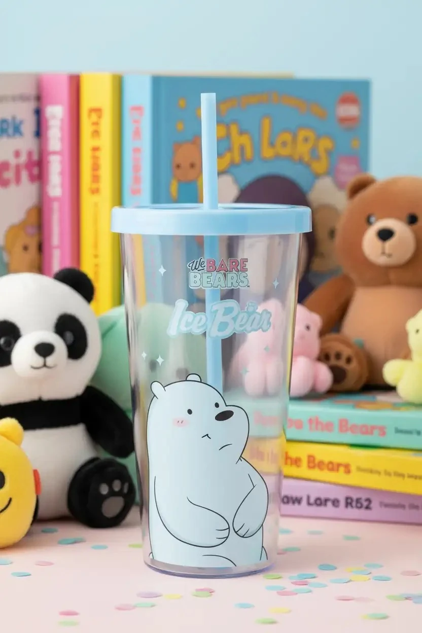 We Bare Bears Lisanslı Pipetli Plastik Şişe (600Ml) - Kutup Ayısı