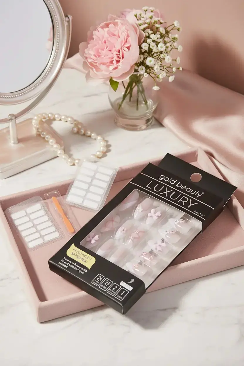 MINISO Gold Beauty Taşlı Takma Tırnak – Kendinden Yapışkanlı ve Zarif Detaylı Pratik Set