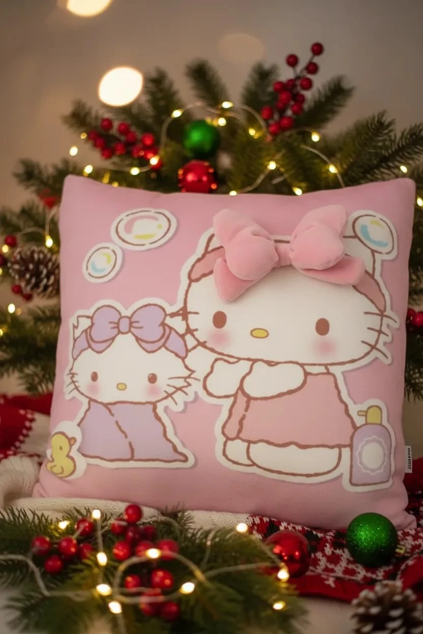 Sanrio Lisanslı Hello Kitty 3D Baskı Kare Yastık