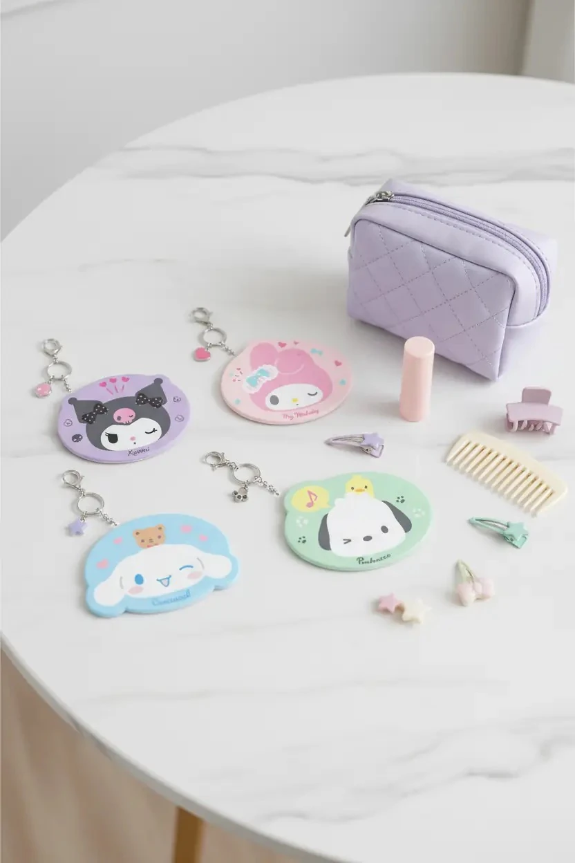 Sanrio Lisanslı Kuromi Anahtarlıklı Cep Aynası – Şık ve Pratik Taşınabilir Tasarım 15 Cm