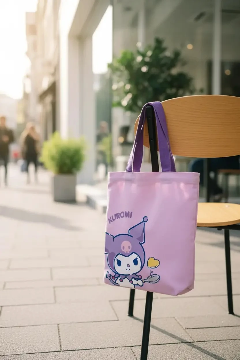 Sanrio Lisanslı Kuromi Bez Alışveriş Çantası 29x32 Cm