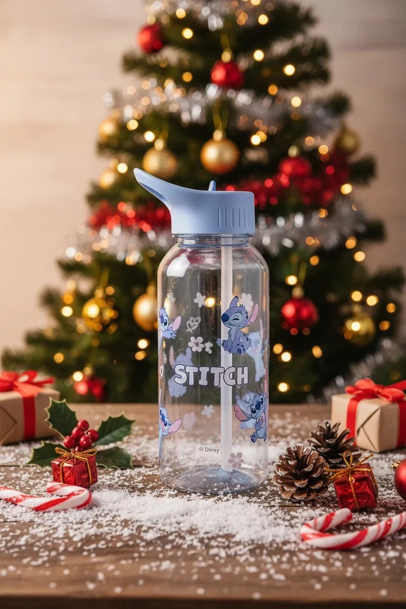 Disney Lilo&Stitch Lisanslı Pipetli Tutacaklı Plastik Su Kabı