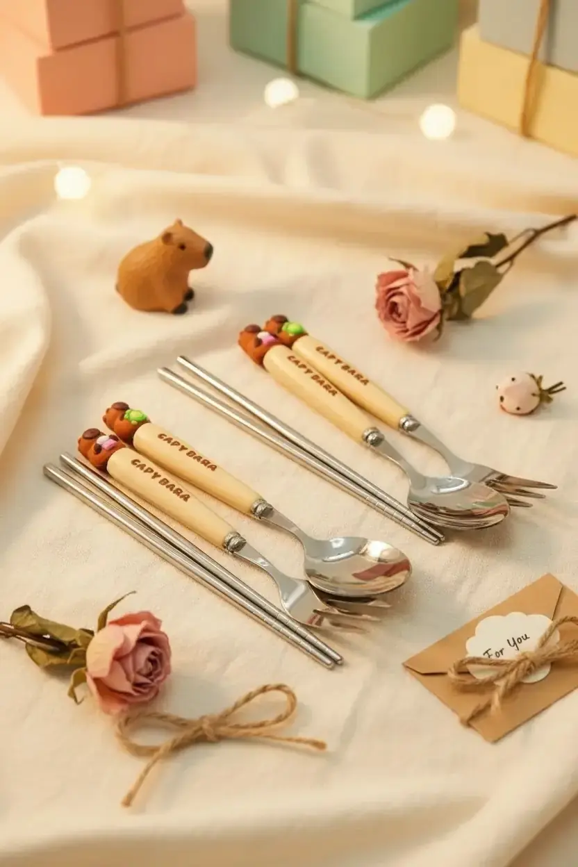 Capybara Çatal Kaşık Chopstick Seti – Sevimli Tasarım | Miniso TR