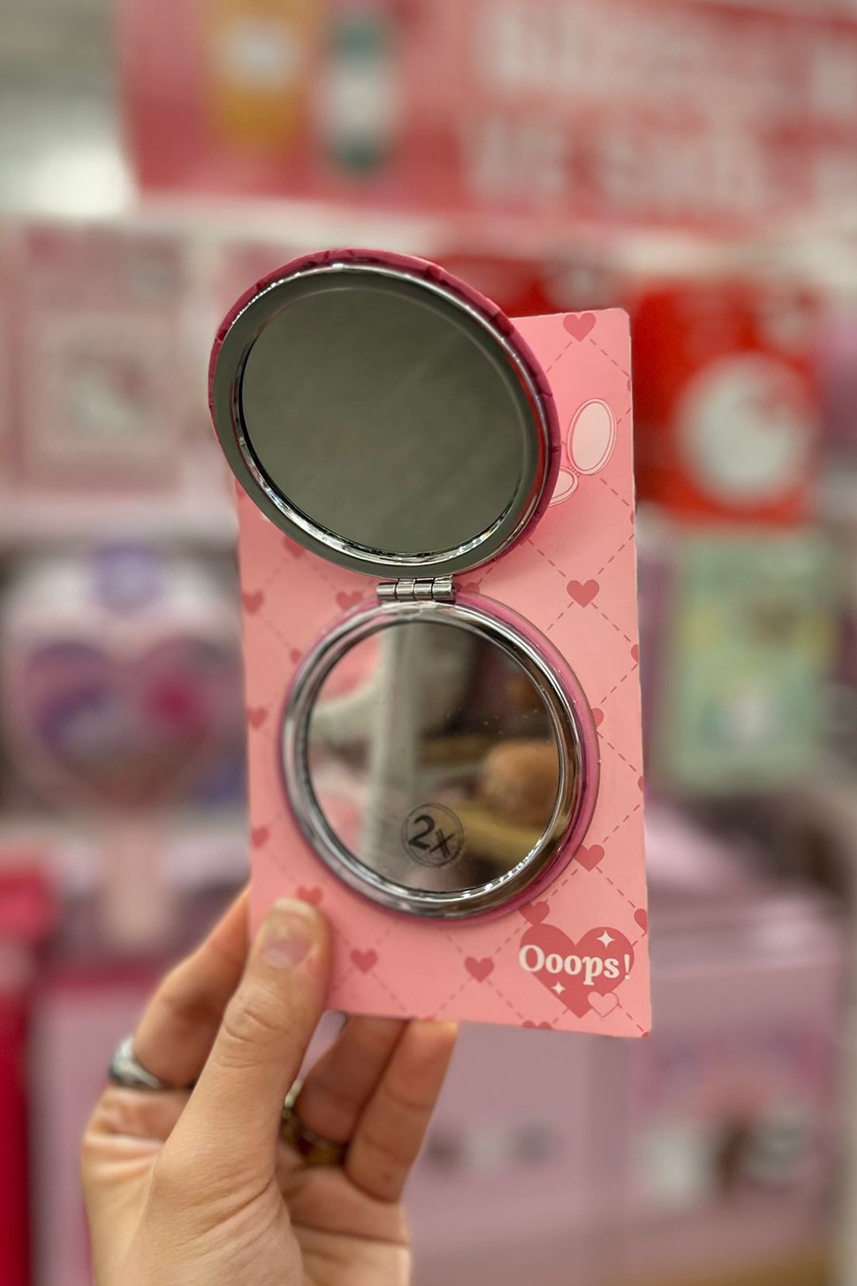Pembe Kalpli Katlanabilir Cep Aynası