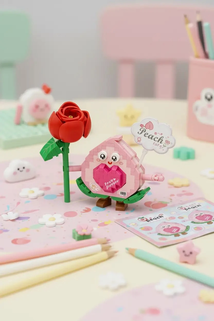 Miniso Lisanslı Yemek Serisi Oyun Bloğu Şeftali – Eğitici ve Dekoratif Oyuncak Seti 19 Cm