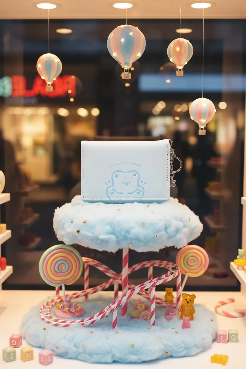 Küçük Ayı Serisi Üç Bölmeli Kadın Cüzdanı (Mavi)