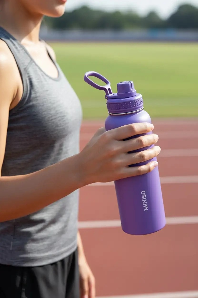 Klasik Tasarım Tutacaklı Suluk Sızdırmaz Kapaklı Çelik Su Kabı (1400Ml) - Mor