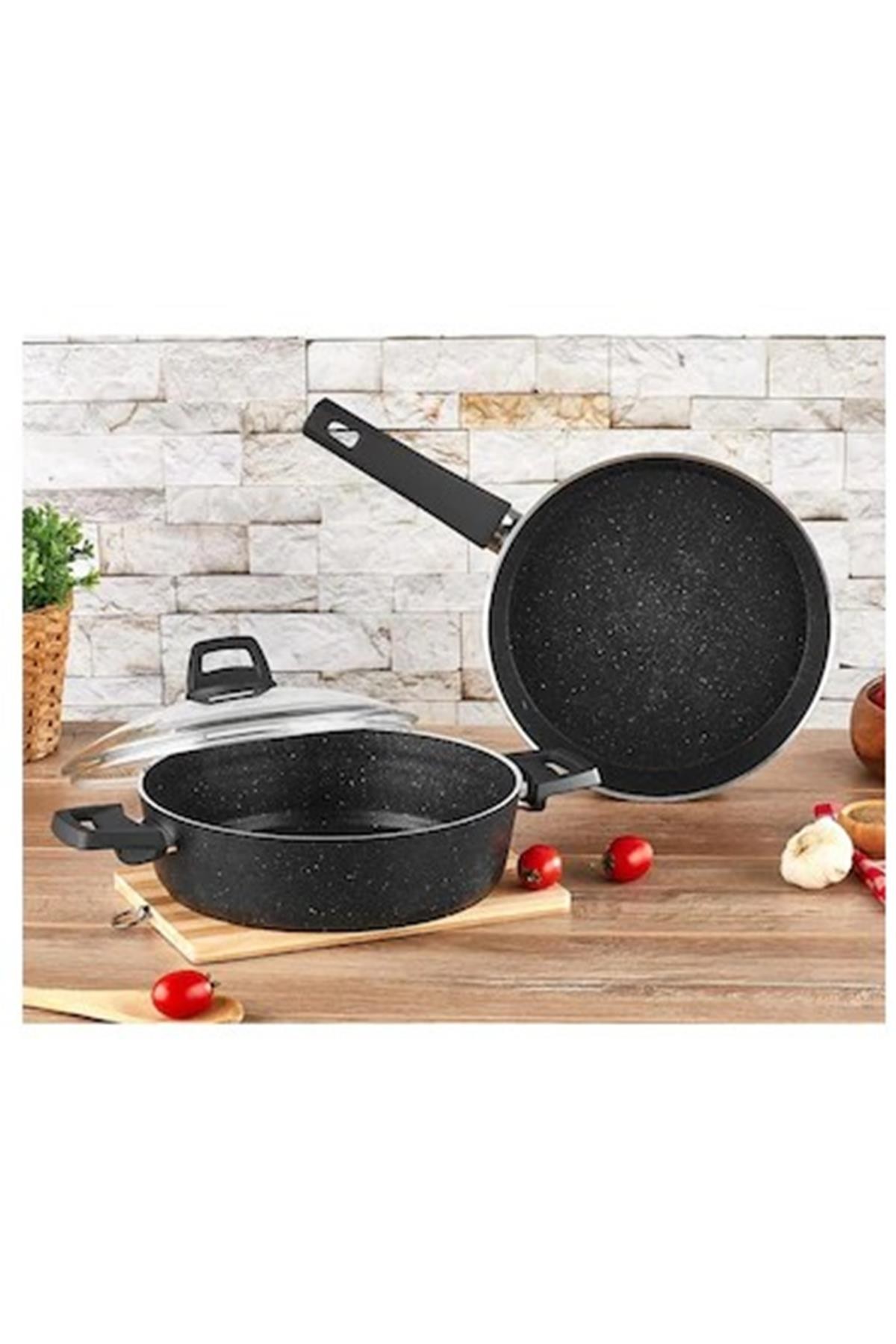 Granit Tencere Tava Sahan 3'Lü Set 26 Cm Siyah Rc300S