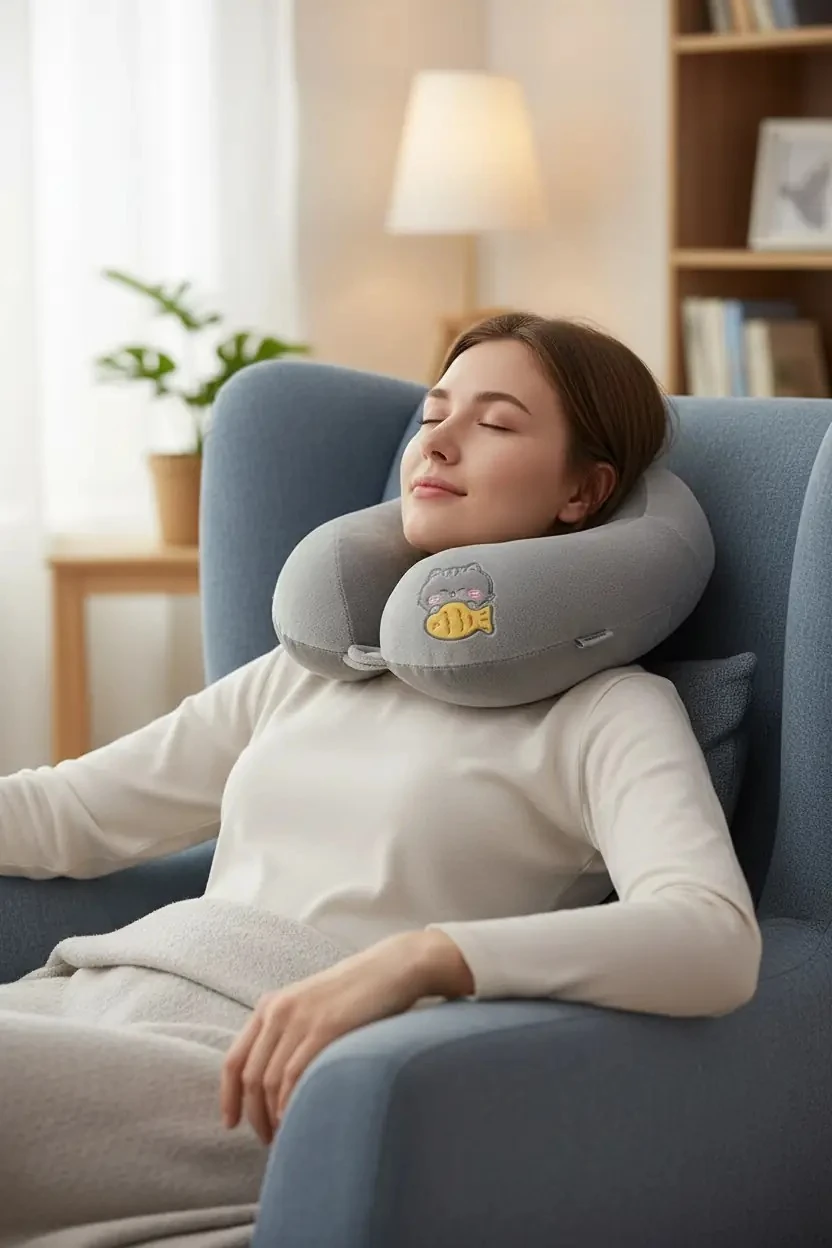 Miniso Lisanslı Sevimli Hayvan Serisi Kedi Pofuduk Boyun Yastığı – Yumuşak Konforlu Seyahat Yastığı 30 Cm