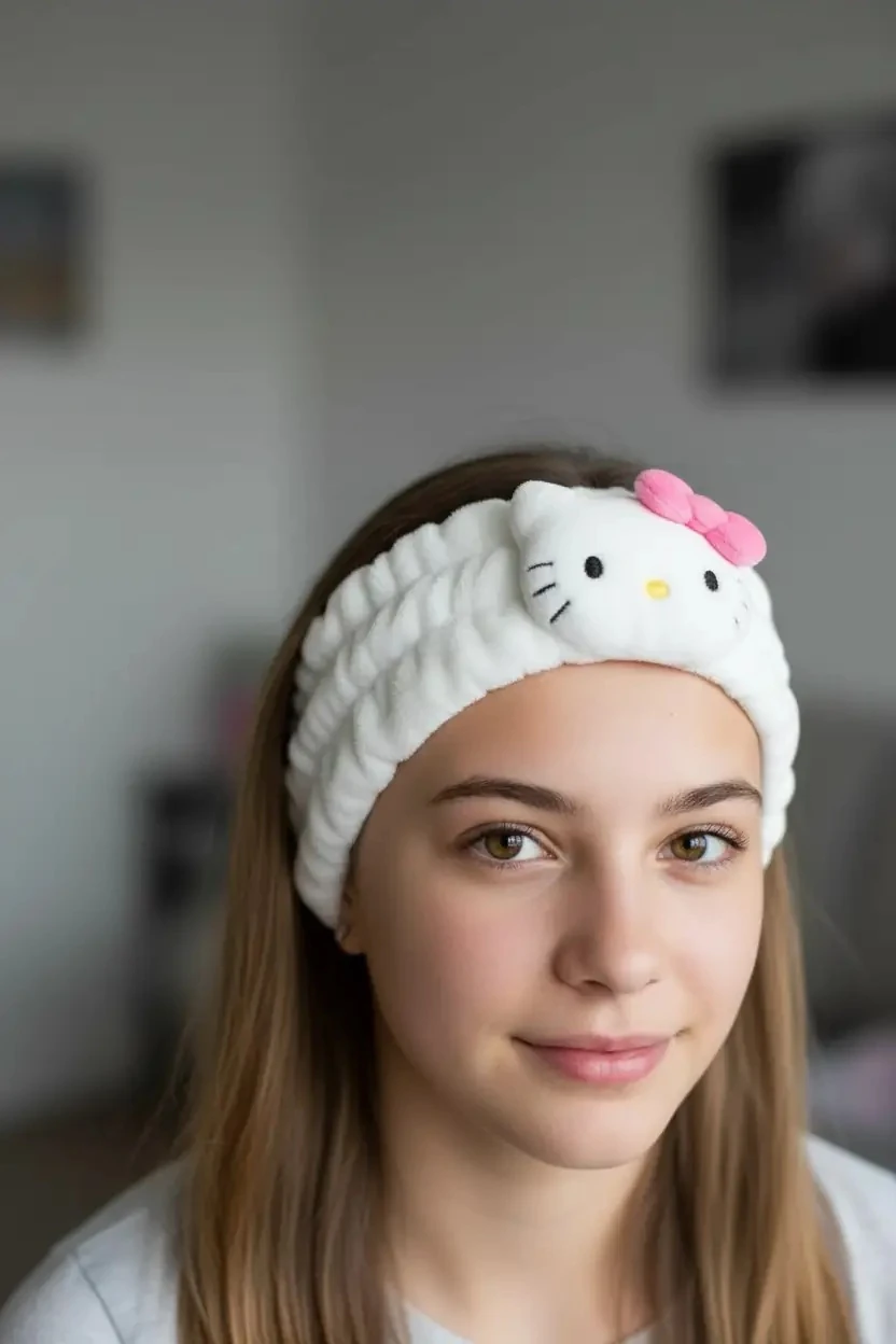 Sanrio Lisanslı Hello Kitty Kabartmalı Peluş Saç Bandı (Pembe)