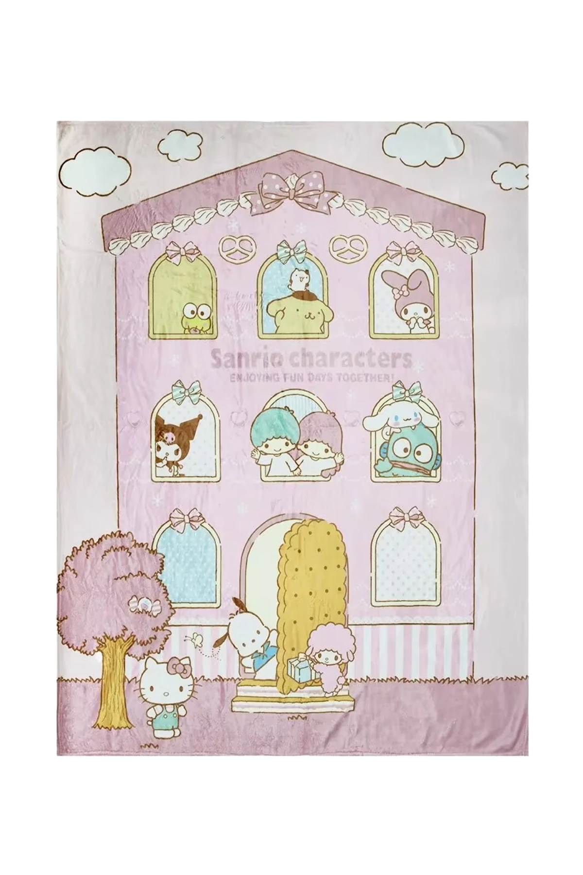 Hello Kitty ve Arkadaşları Desenli Battaniye (Dikey Desenli)