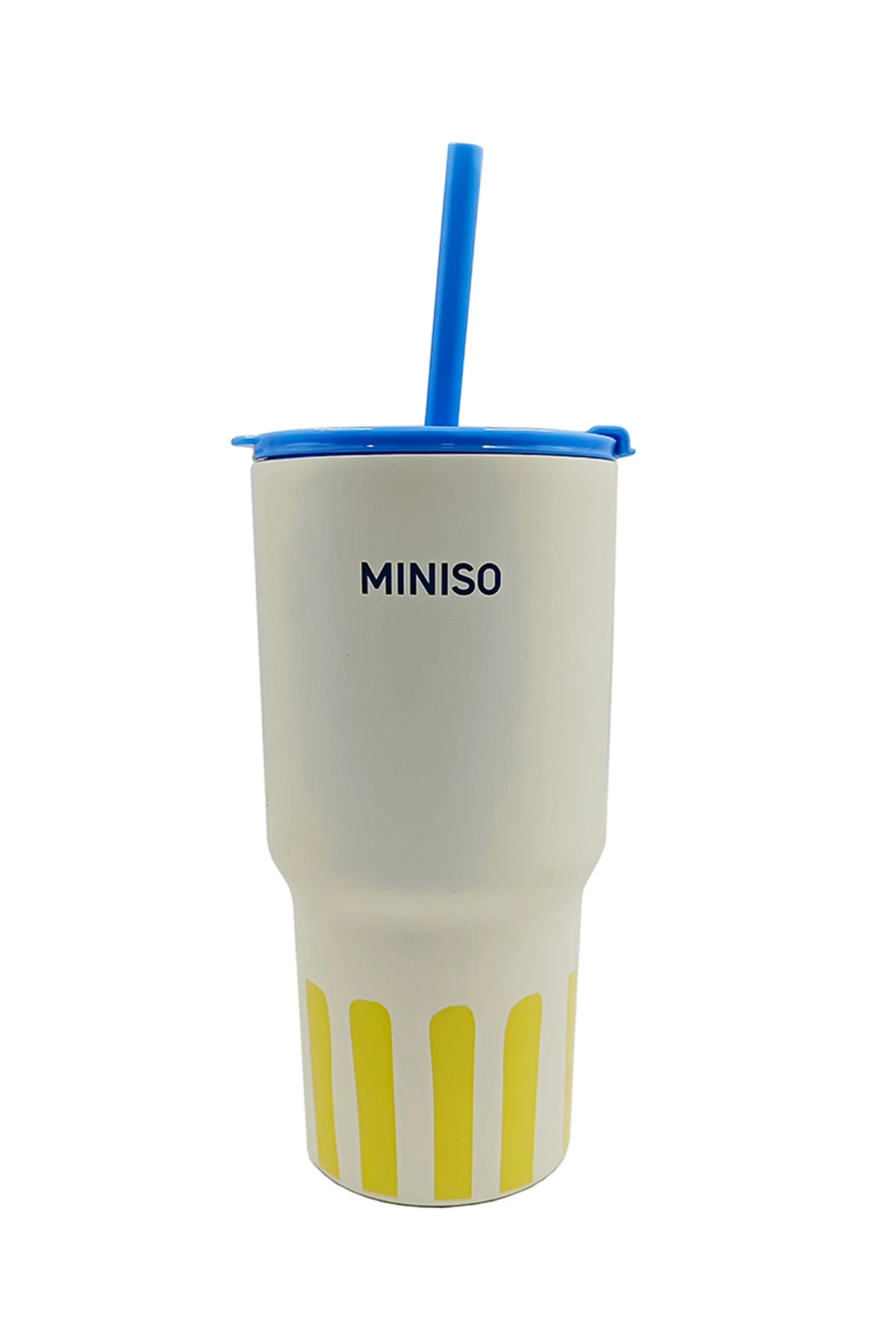 Miniso Lisanslı Çizgili Pipetli Çelik Matara – Sızdırmaz