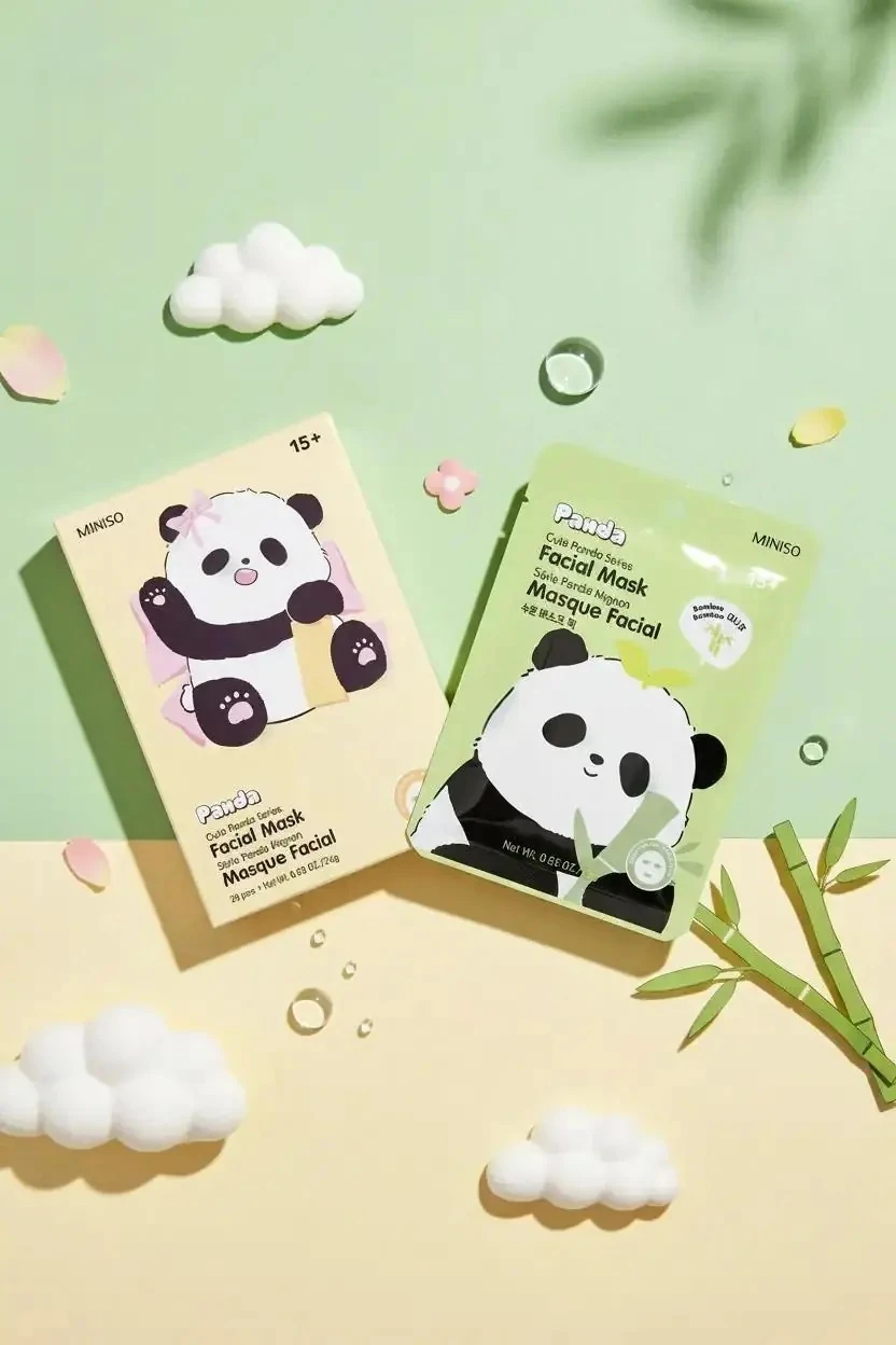 Miniso Lisanslı Sevimli Panda Serisi Doğal Bambu Özlü Nemlendirici Yüz Maskesi