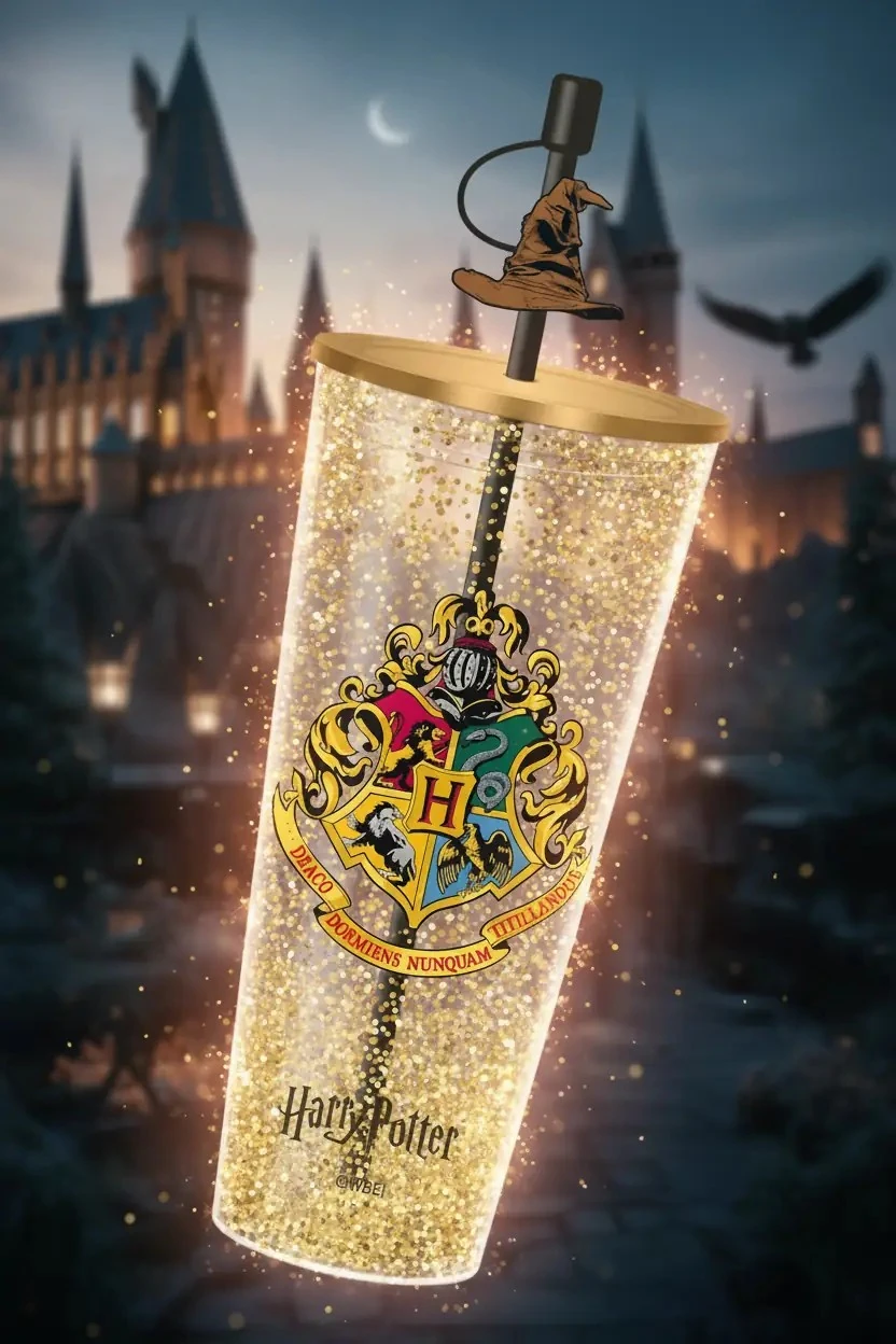 Harry Potter Lisanslı Çift Cidarlı Pipetli Plastik Şişe – Hogwarts Armalı Sızdırmaz Matara 285 gr