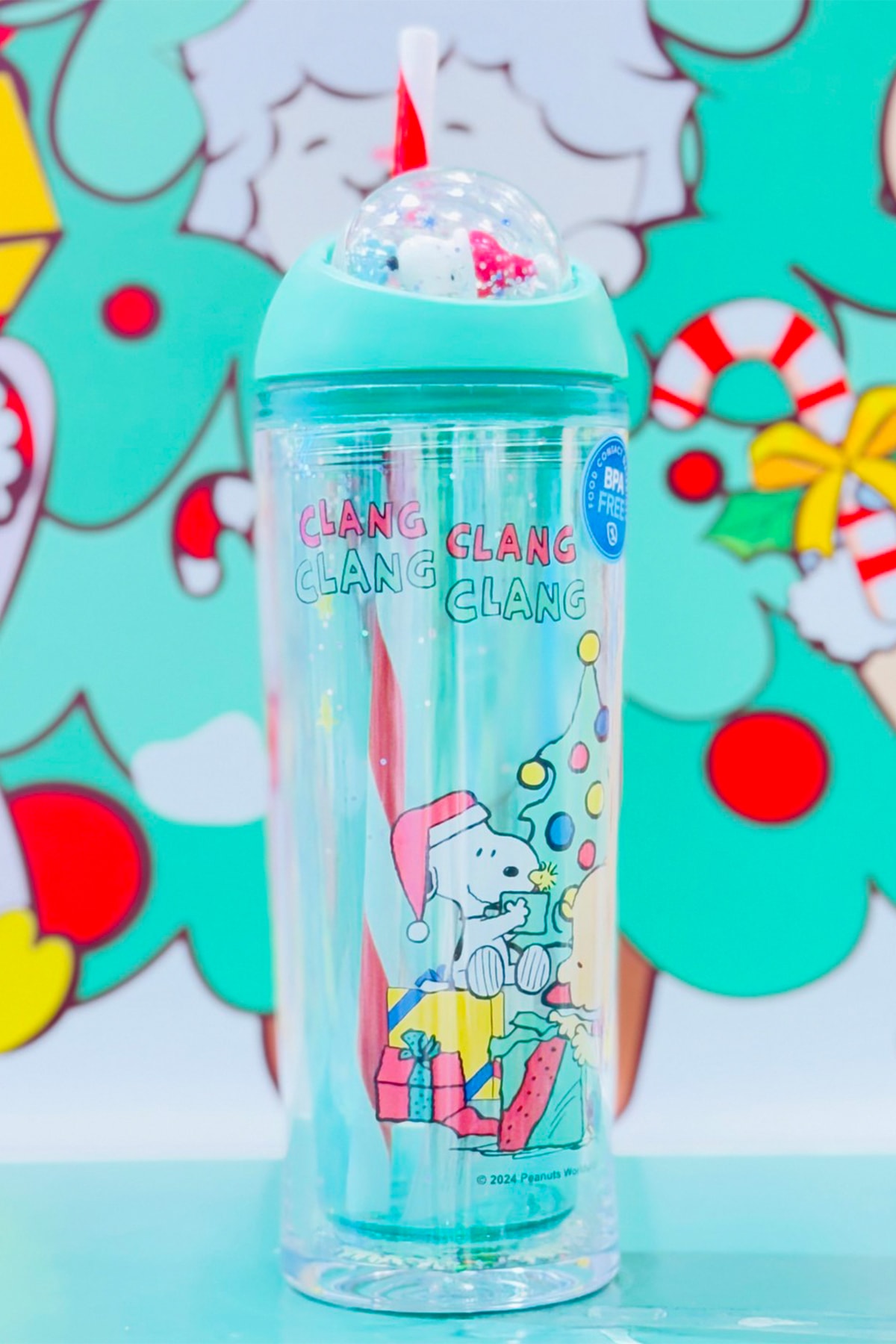 Snoopy Lisanslı Yılbaşı Koleksiyonu Pipetli Ve Dönen Toplu Şişe (Outlet)