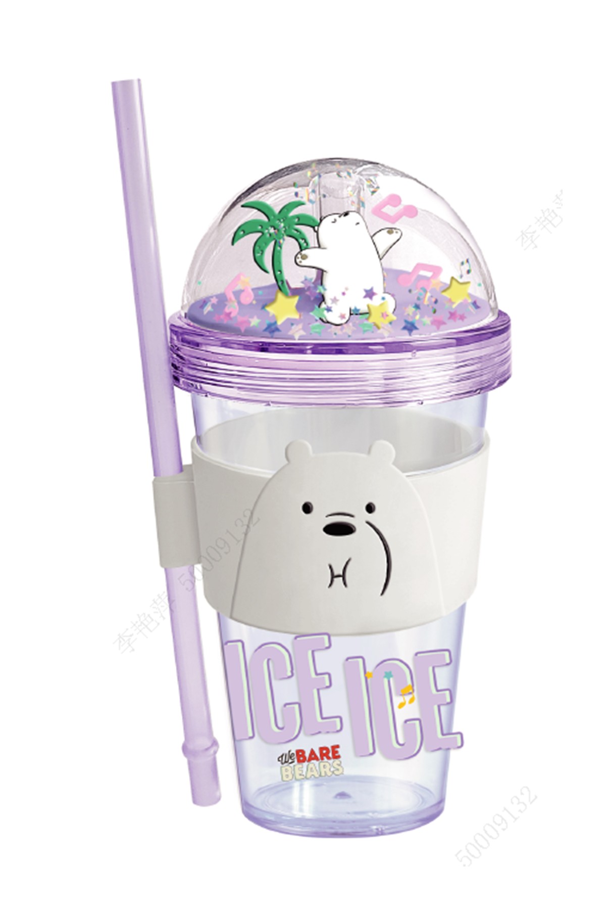 We Bare Bears Lisanslı Pipetli ve Kapaklı  Simli Plastik Suluk