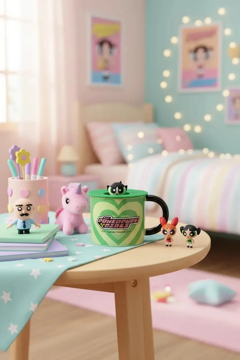 Powerpuff Girls Lisanslı Buttercup Kapaklı Seramik Bardak Yeşil 340 mL 8 Cm