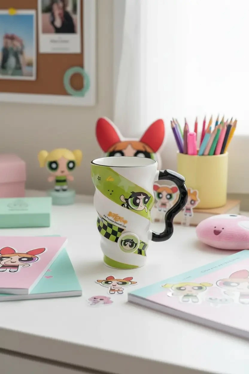 Powerpuff Girls Lisanslı Spiral Seramik Bardak 440mL - Buttercup