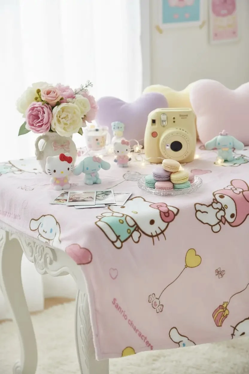 Hello Kitty ve Arkadaşları Desenli Battaniye (Tam Desenli)