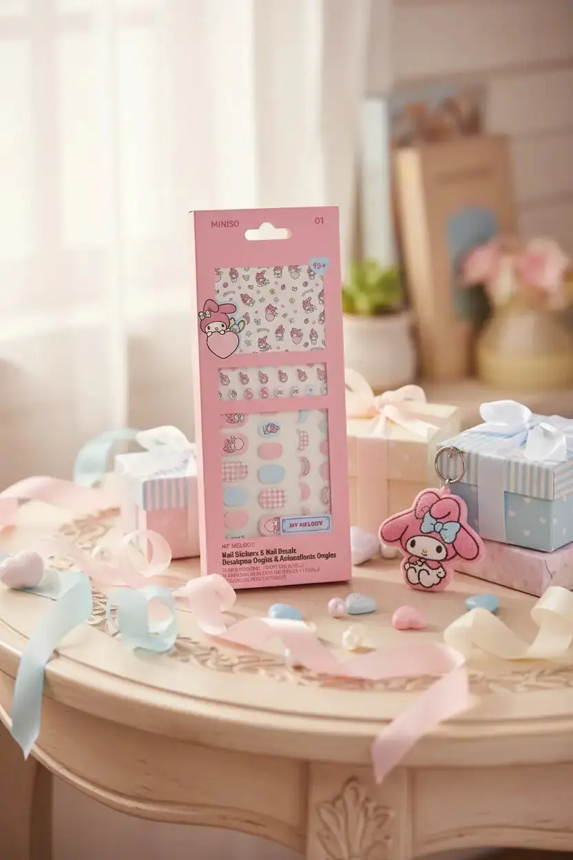 MINISO Sanrio My Melody Lisanslı Tırnak Süsü Ve Çıkartma Seti (04) – Pratik Nail Art Sticker Ve Tırnak Aksesuarı 17,5 Cm