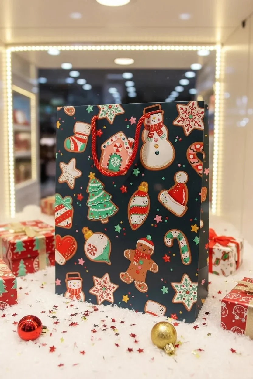  Yılbaşı Yıldızlı Karton Çanta 23x18 Cm