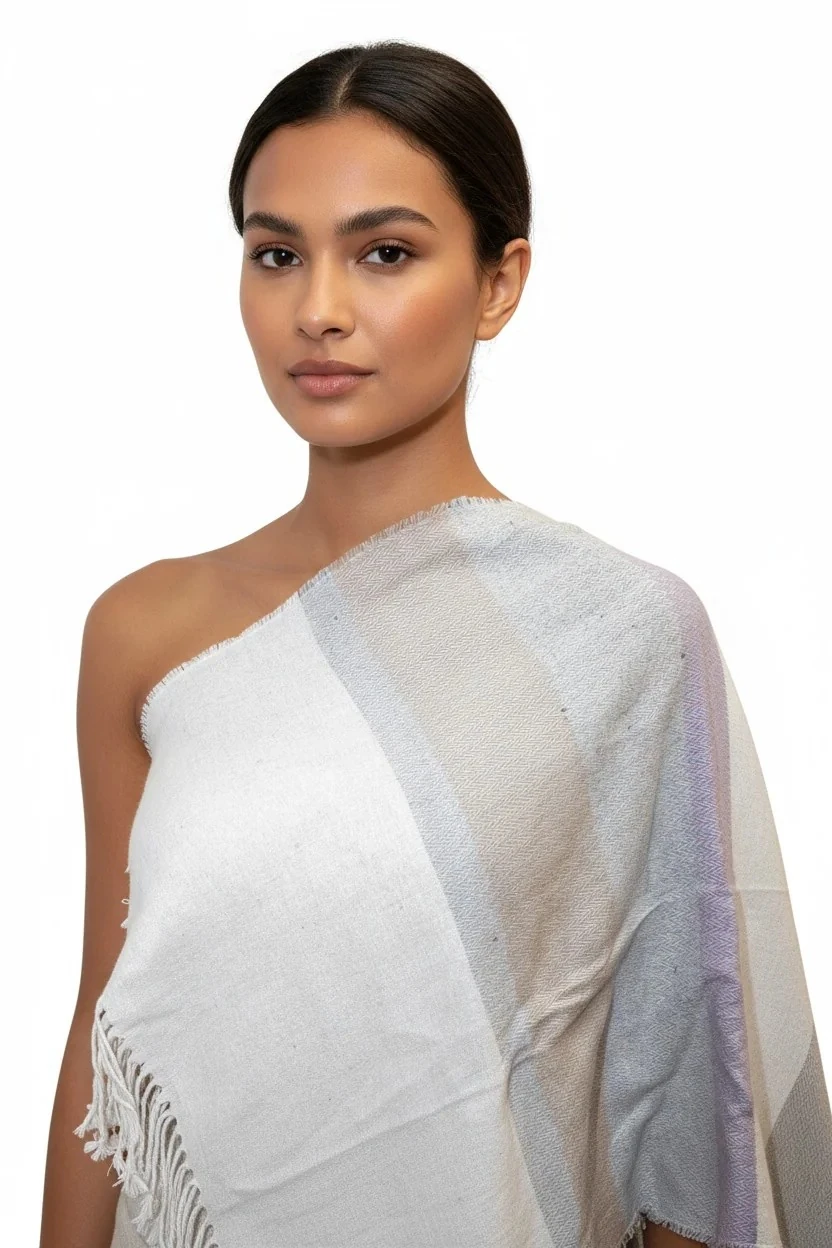 Yumuşak Dokulu Karma Çizgili Lila Vizon Kalın Omuz Şalı