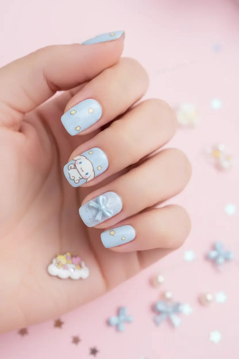 Sanrio Lisanslı Cinnamoroll Takma Tırnak Seti – Jel Yapışkanlı Kolay Uygulama
