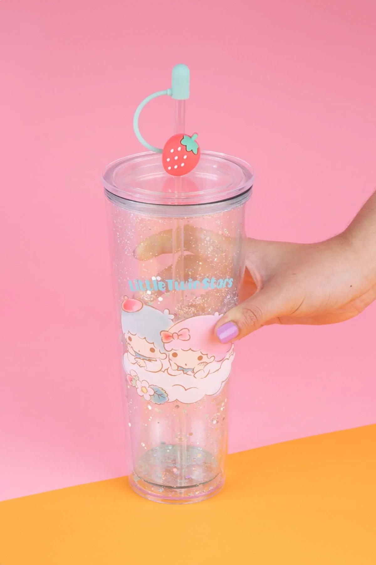 Sanrio Lisanslı Çift Cidarlı Pipetli Plastik Şişe (800ml) - Little Twin Stars