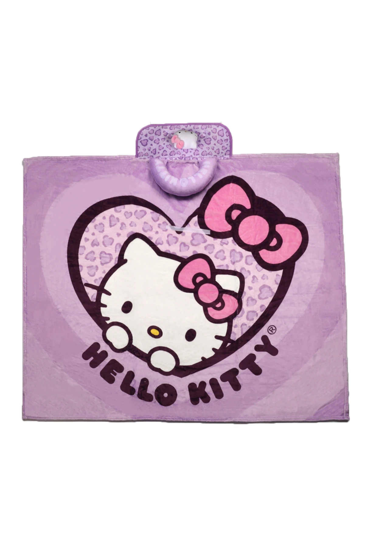 Hello Kitty Leopar Desenli Büyük Polar Battaniye, Saplı (Mor