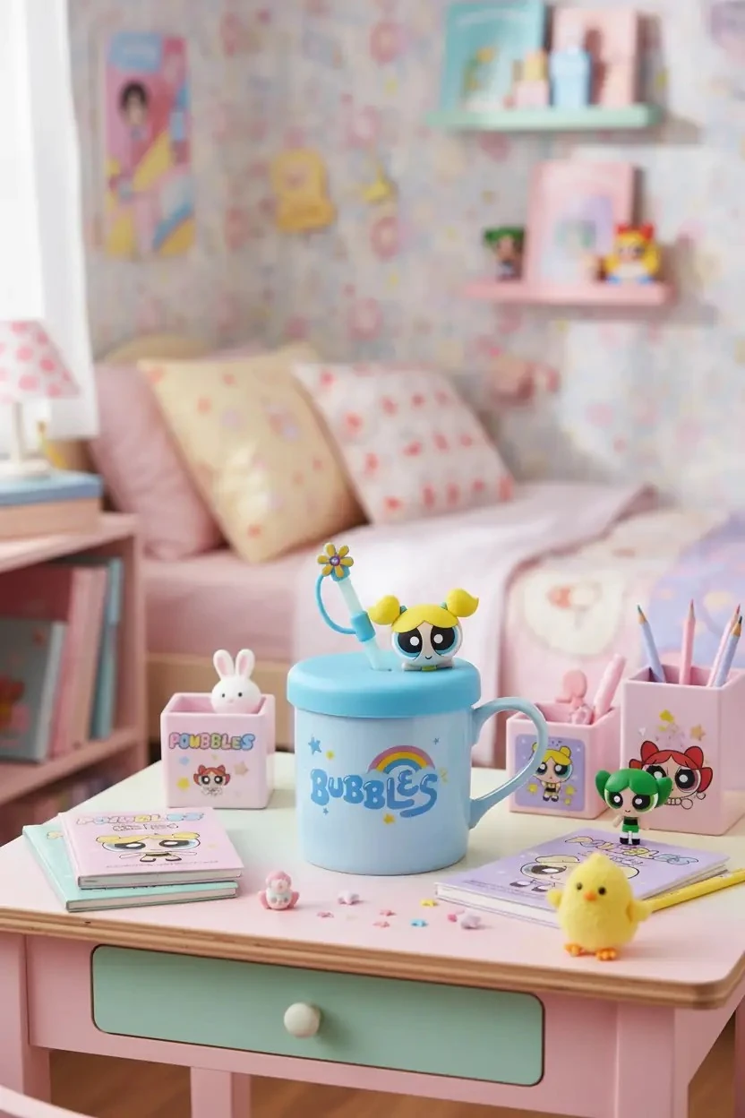 Powerpuff Girls Lisanslı  Süslemeli ve Pipetli Seramik Kupa 450Ml