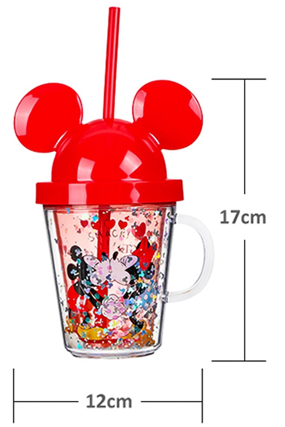 Mickey Mouse Karakterli Kapaklı Ve Pipetli Bardak