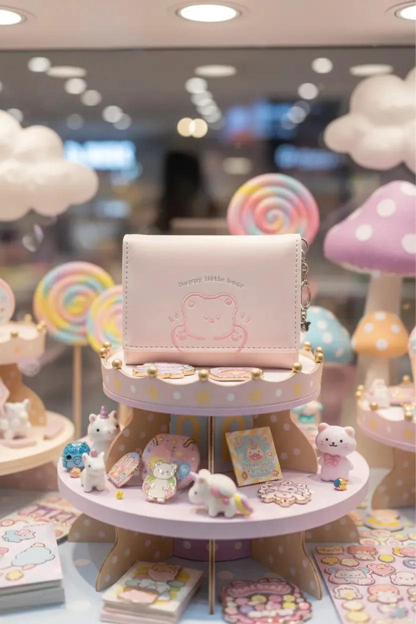 Küçük Ayı Serisi Üç Bölmeli Kadın Cüzdanı (Pembe)