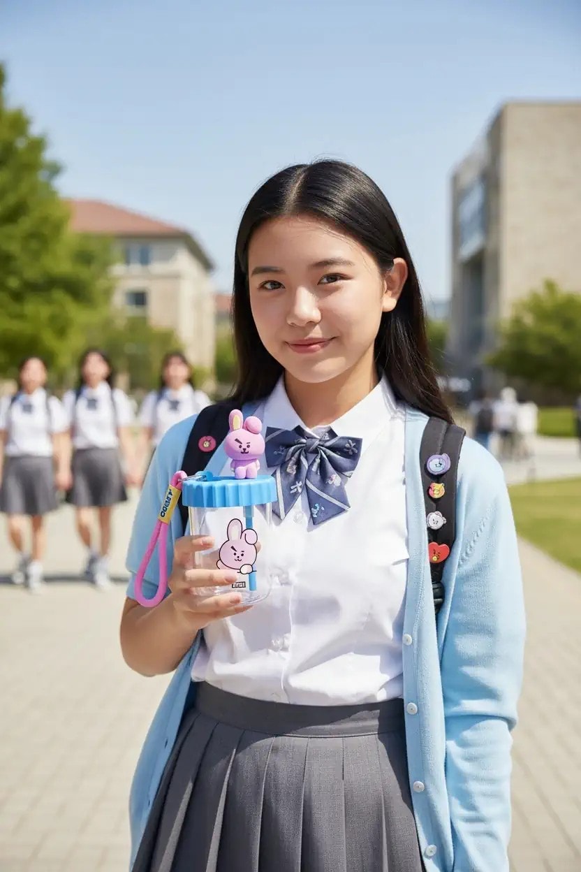BT21 Lisanslı Süslemeli ve Askılı Plastik Şişe (520mL) - Cooky