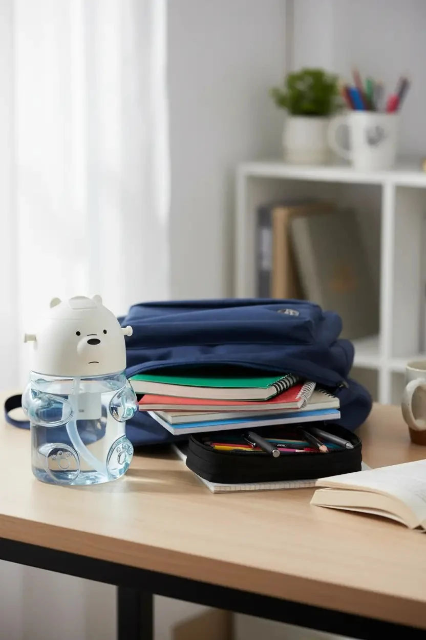 We Bare Bears Lisanslı Kutup Ayısı Figür Plastik Suluk – Askılı ve Pipetli Çocuk Matarası 600 ML