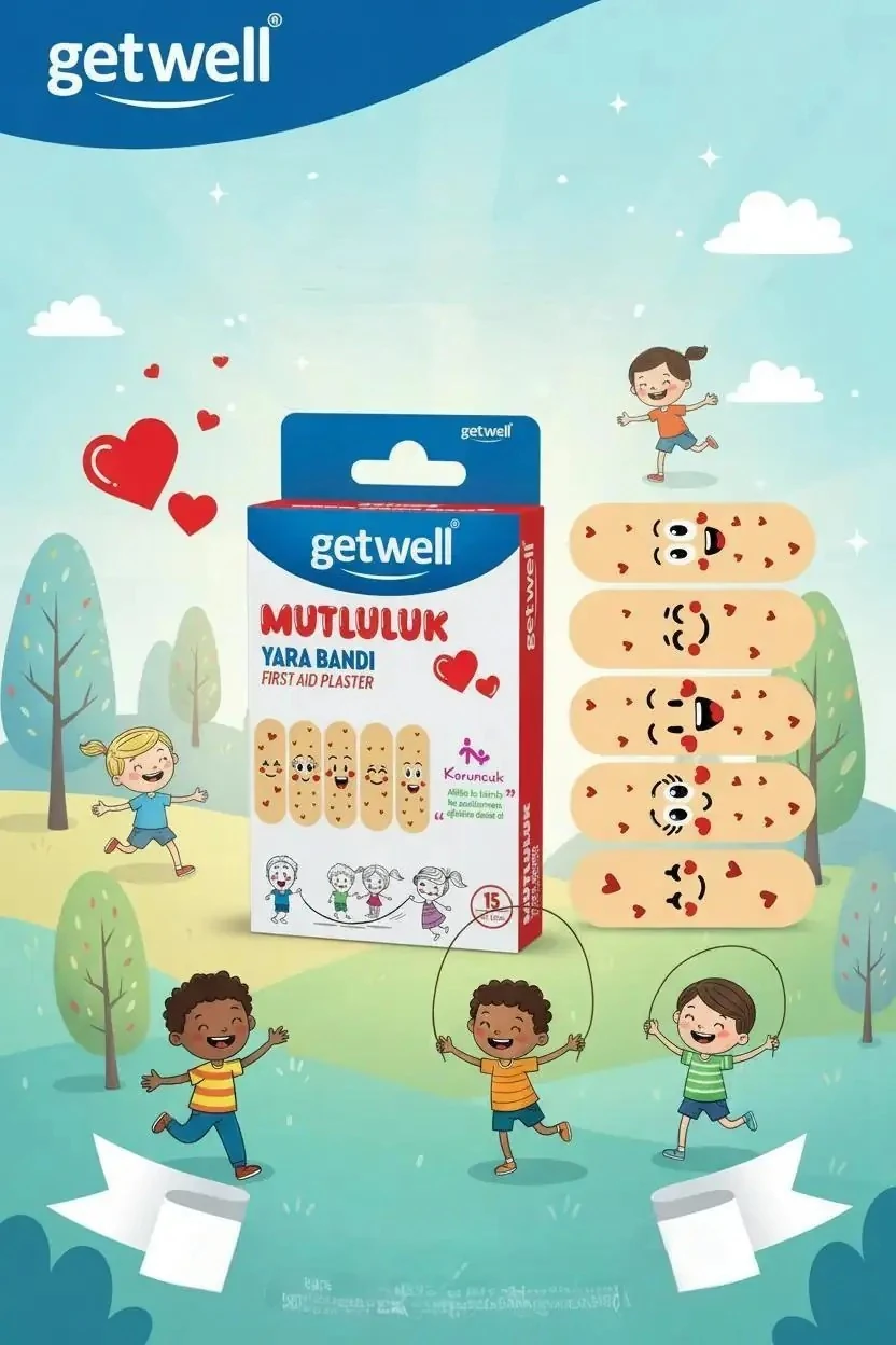 Getwell Mutluluk Yara Bandı – 15 Adet Renkli ve Desenli Tasarım