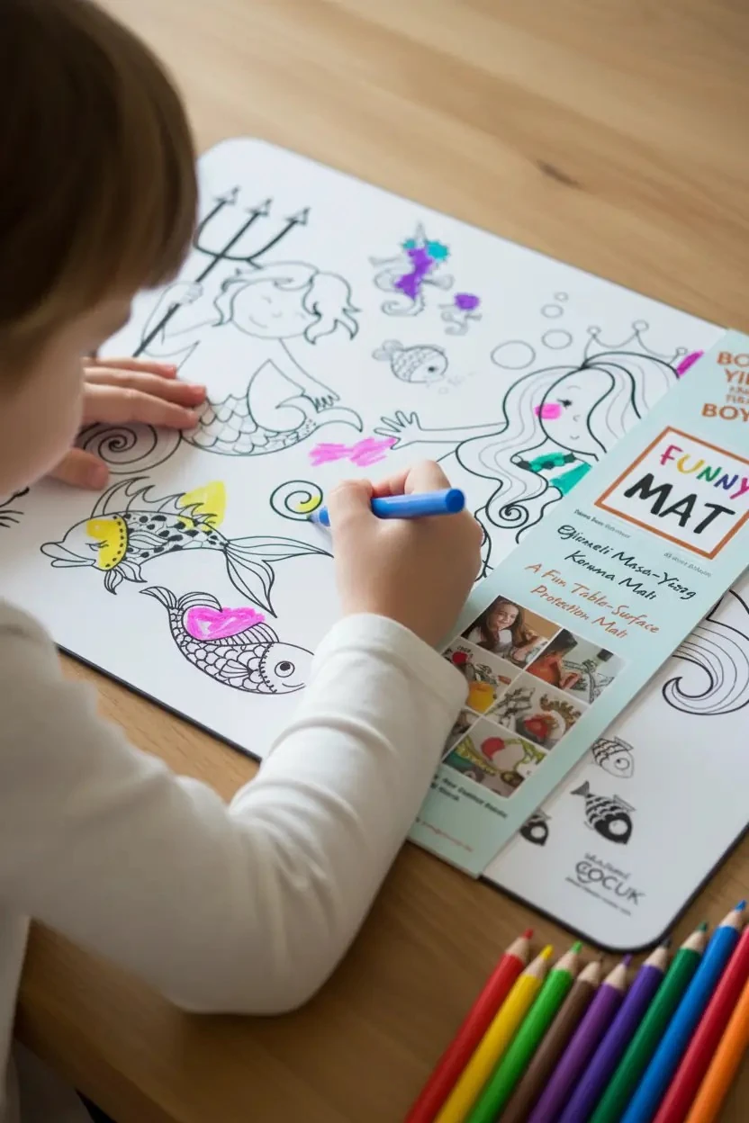 Akademi Çocuk Funny Mat Deniz Kızı ve Unicorn – Kalemli Silinebilir Boyama Matı